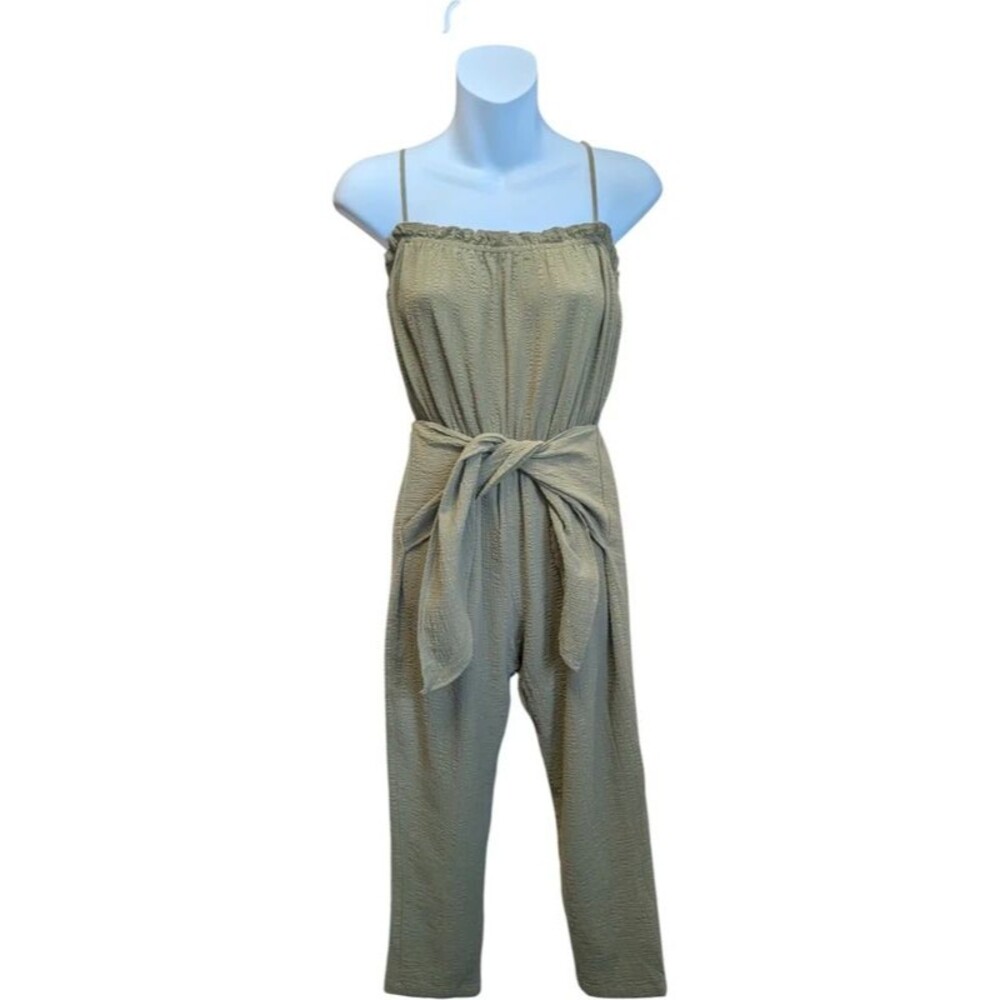 Lush Sage Green Convertible Strapless Spaghetti Strap Tie Front Jumpsuit Size S
